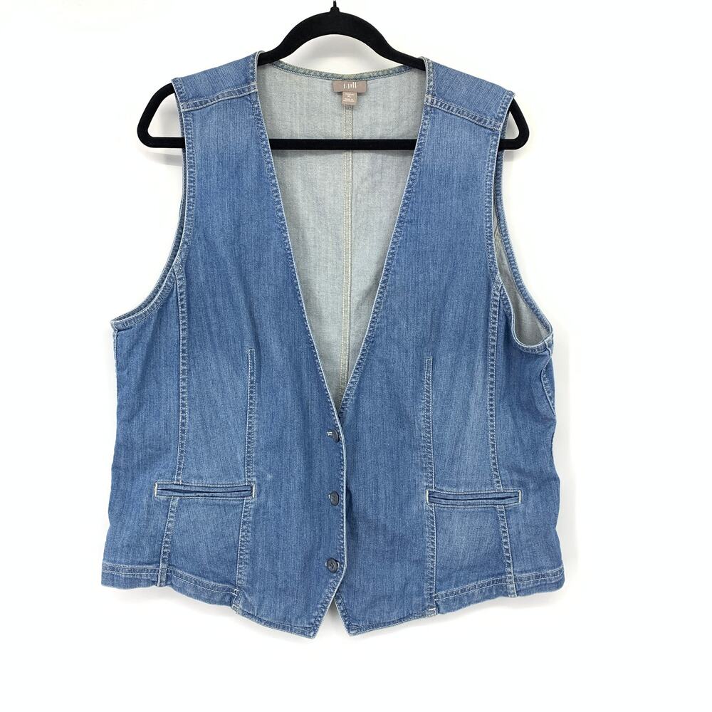 J .Jill Denim Vest Womens XL Blue Stretch Jean Button Front Pocket Detail